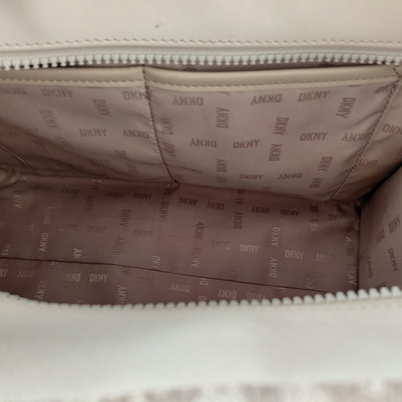 DKNY Beige Logo Jacquard Tote with Detachable Strap and Top Handles - Picture 5 of 6